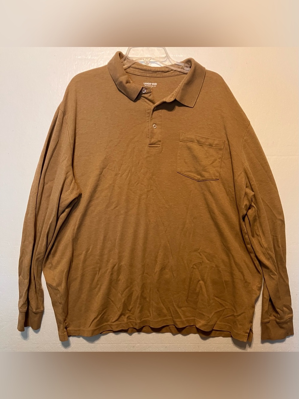Lands' End XXLT Men’s Long-Sleeve Polo in Camel Brown